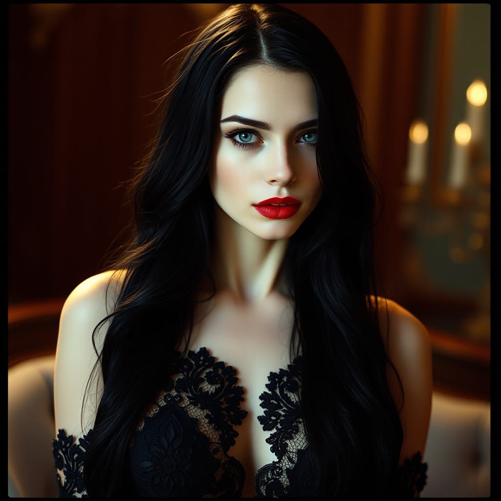 Ethereal Beauty in Black Lace Gown