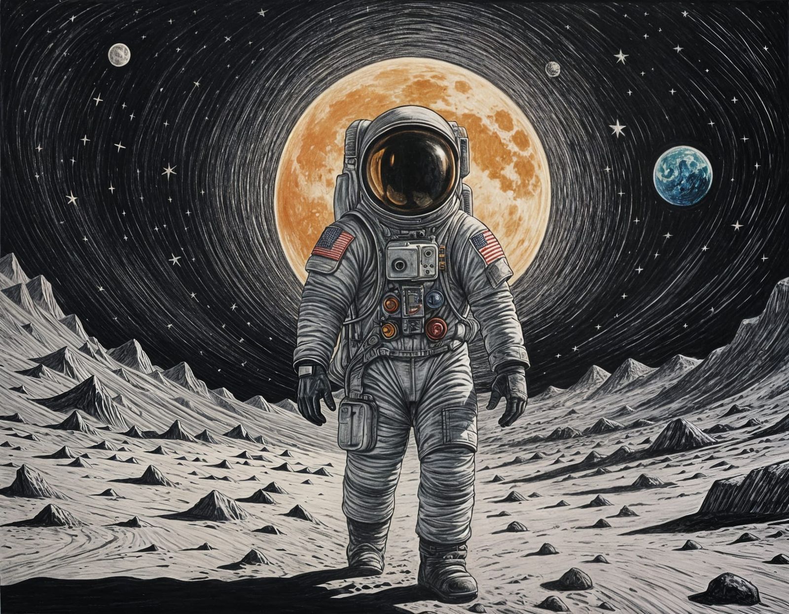 Space Explorer's Solo Journey on the Lunar Surface