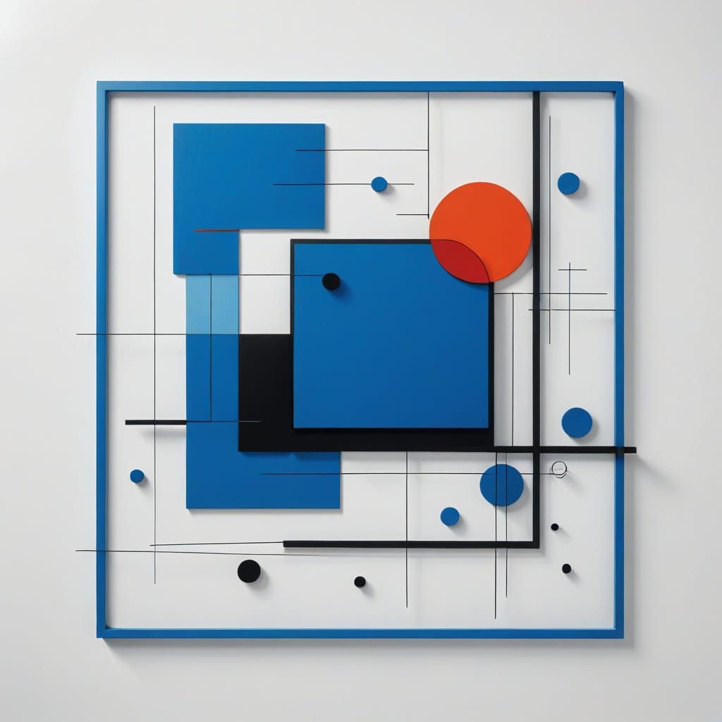 Vibrant Geometric Abstraction in Bright Blue and Black