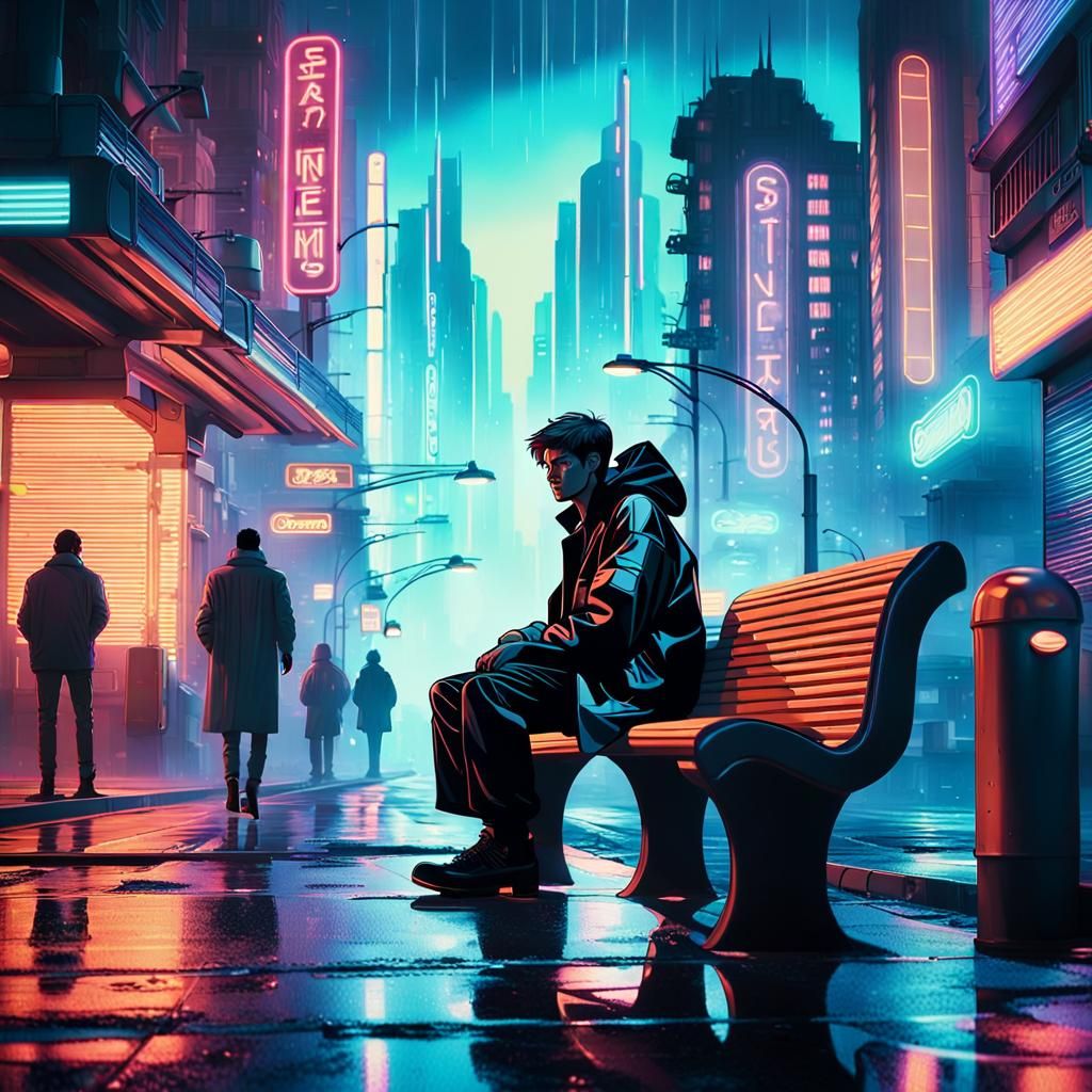 Retro Futuristic Cityscape in Cyberpunk Style