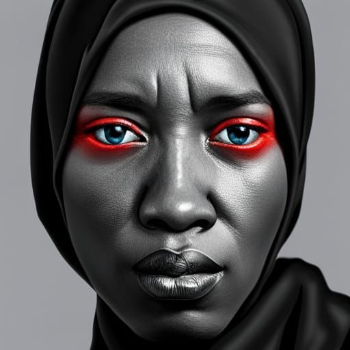 Sudanese Woman with Red Eyes Staring into Blue