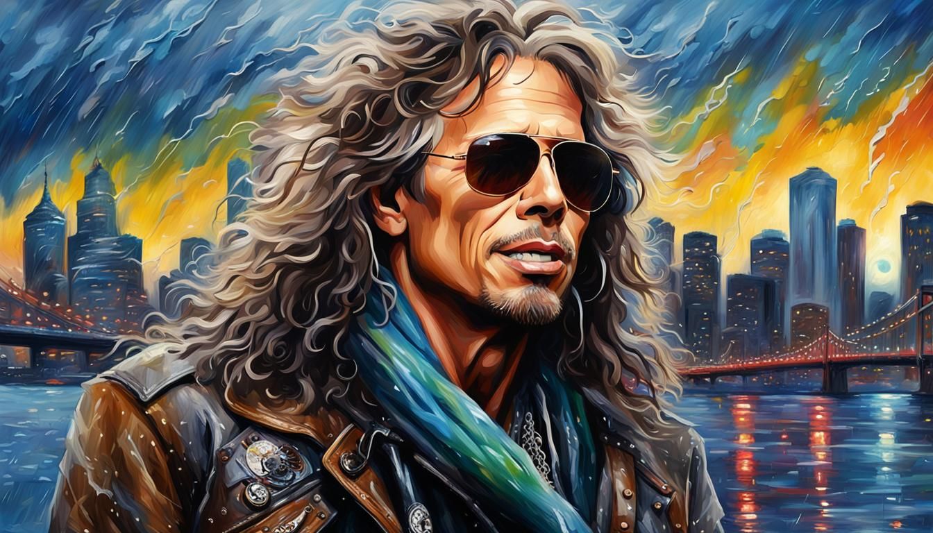 Rock Singer on Boston Bridge in Impasto Style