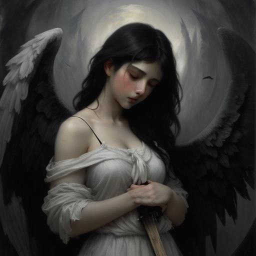 Melancholic Angel with Torn Wings Painting