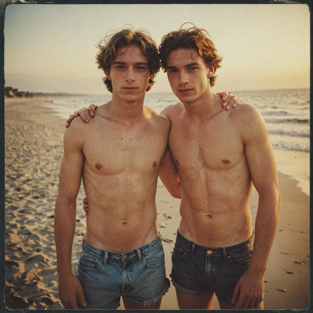 Young Love: A Polaroid Beach Portrait
