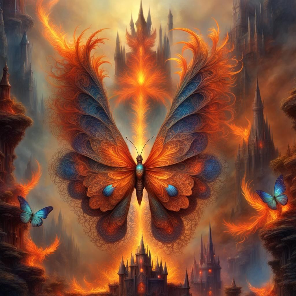 Fiery Phoenix Butterfly: Intricate Fantasy Art