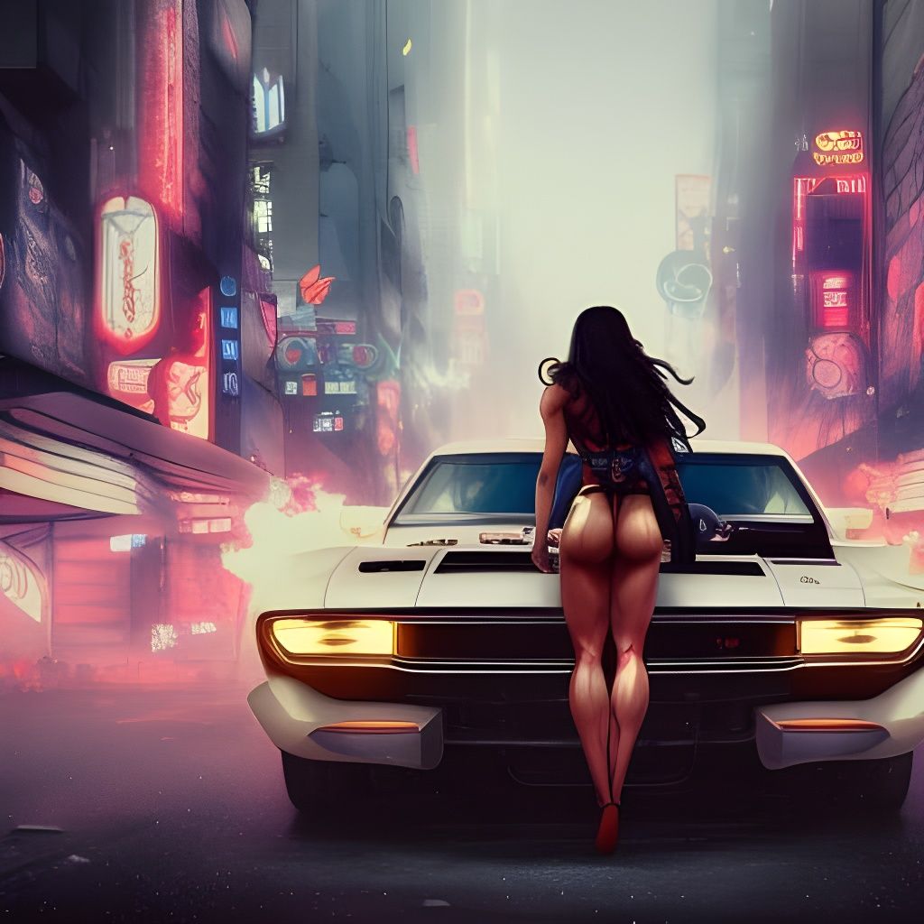 Cyberpunk Muscle Car and Woman Portrait