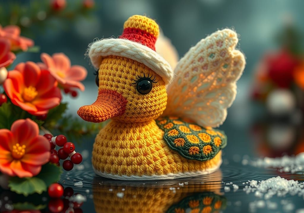Klimt-Inspired Christmas Fairy Duckling in Rainforest