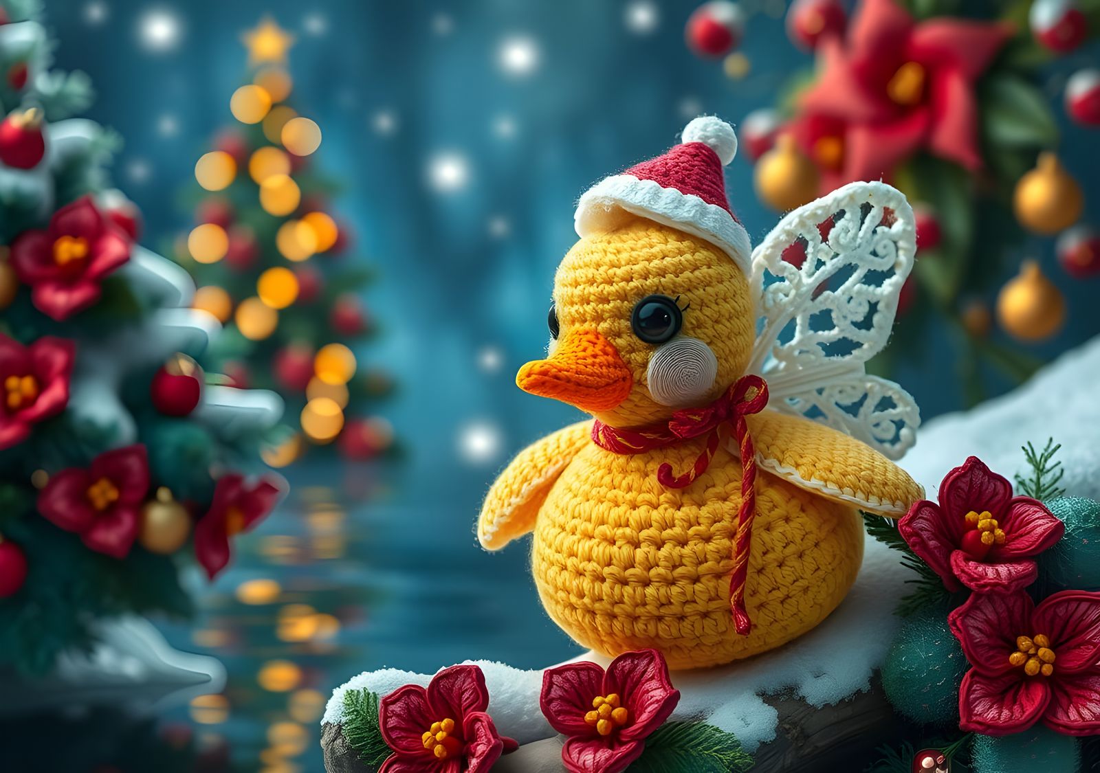 Klimt-Inspired Christmas Fairy Duckling with Flowers
