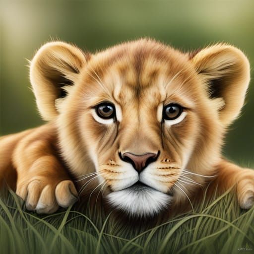 Cute Baby Lion Cub Portrait