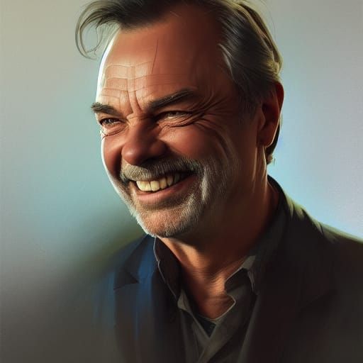 Grinning Man Portrait in Art Nouveau Style