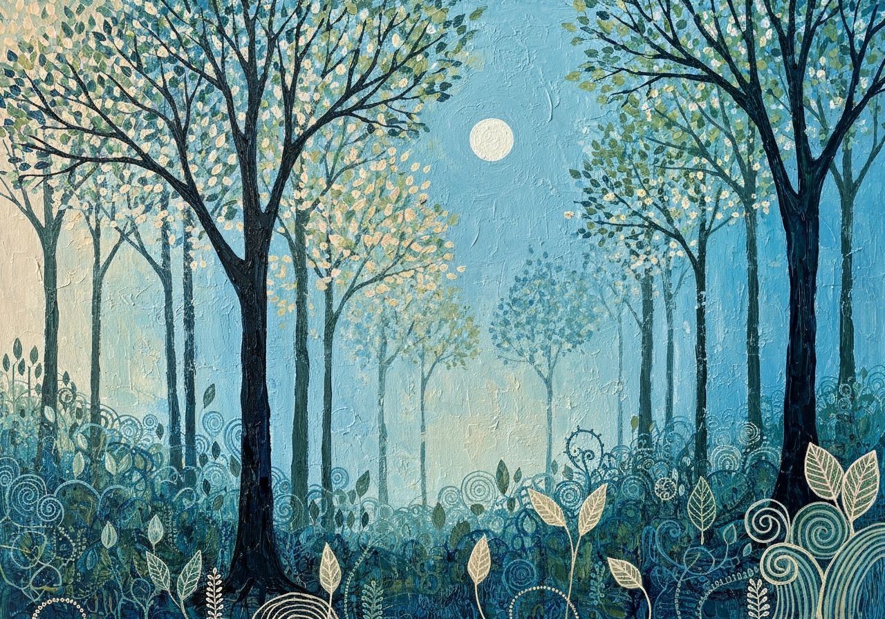 Abstract Forest Scene with Full Moon