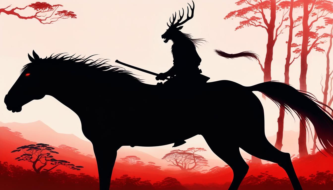 Surreal Red Forest: Girl Under Bubble Sky