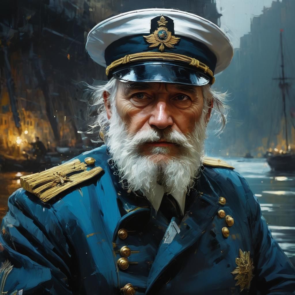 Dramatic Portrait of Old Russian Sea Captain