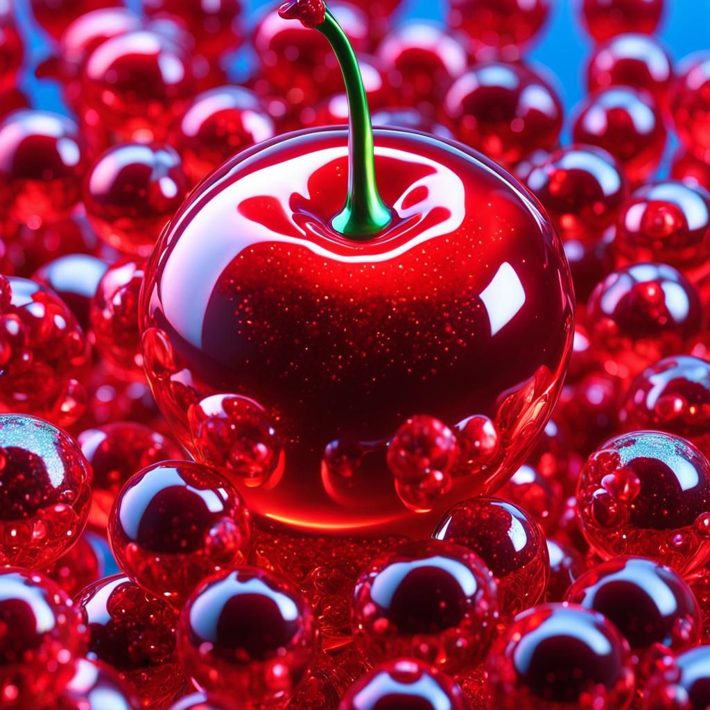 Crystal Glass Cherry: Hyperrealistic Digital Art