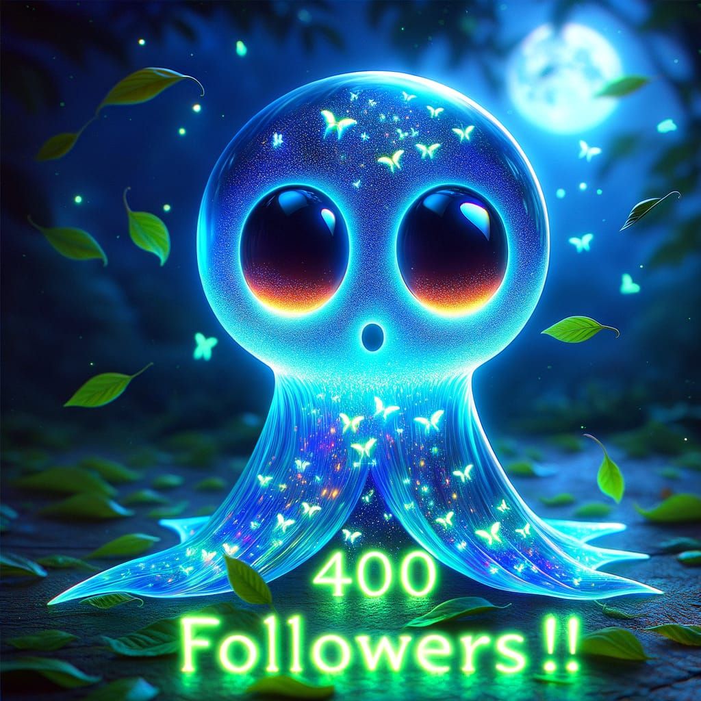 Bioluminescent Specter with Glittering Text in Digital Art