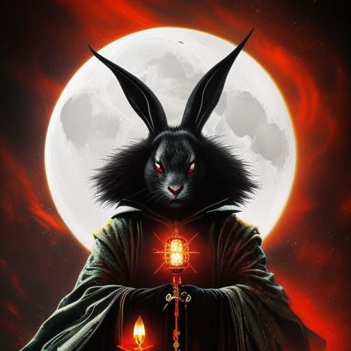 Dark Wizard, White Rabbit, and Moon: Gothic Fantasy