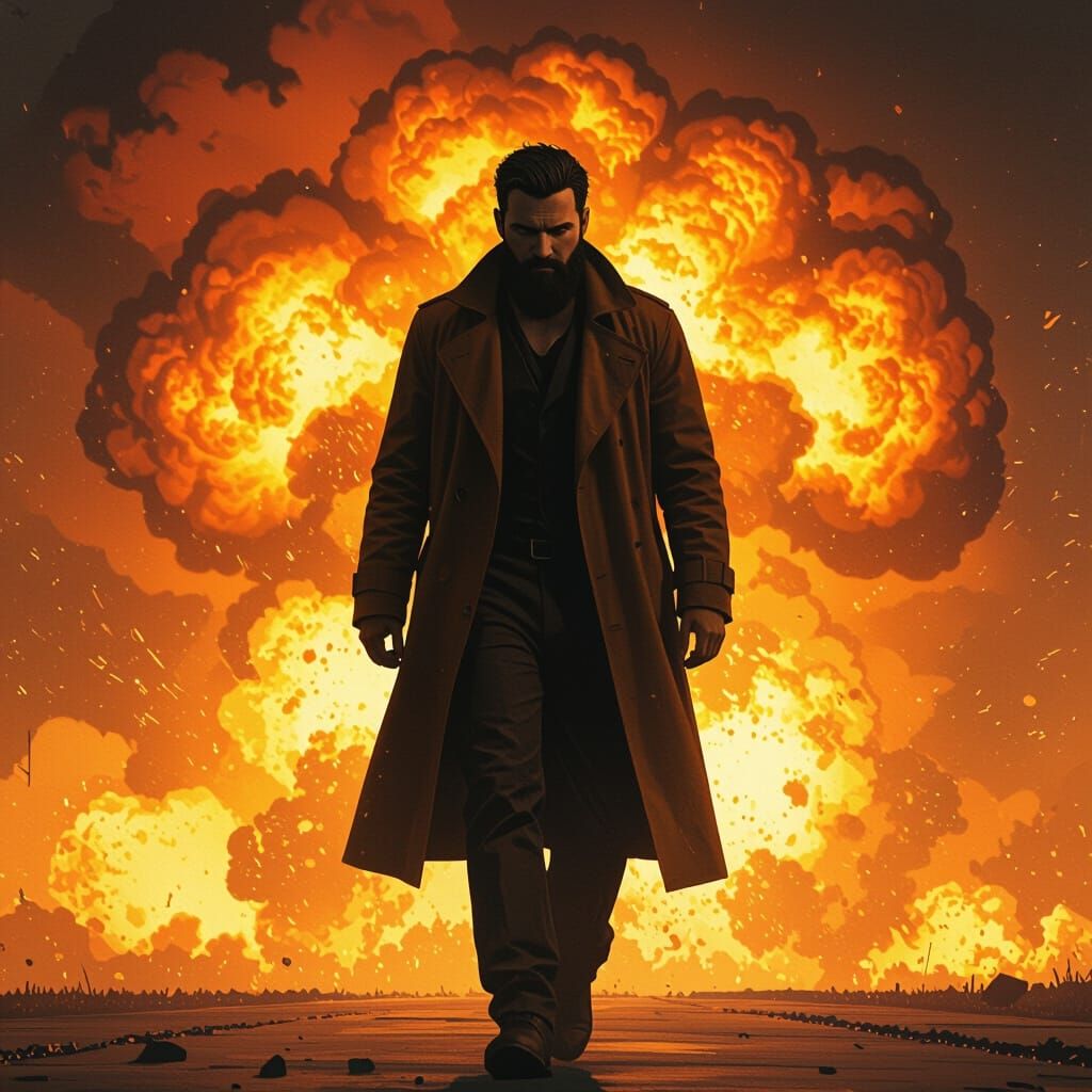 Man Walks Away From Explosion in Sci-Fi Movie Style