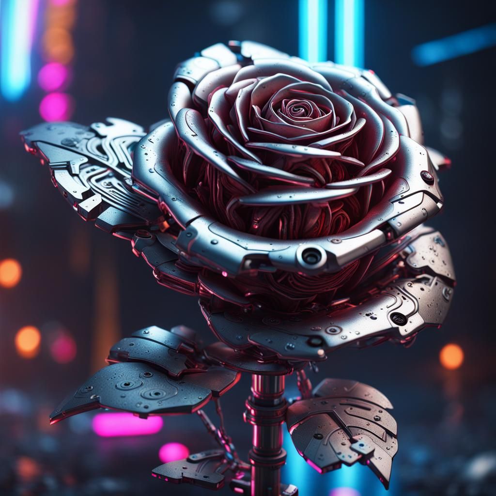 Cyberpunk Metal Rose with Neon Lighting