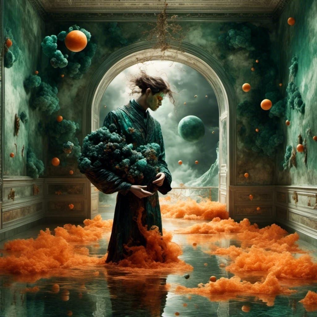 Ethereal Figure Holding a Black Sun