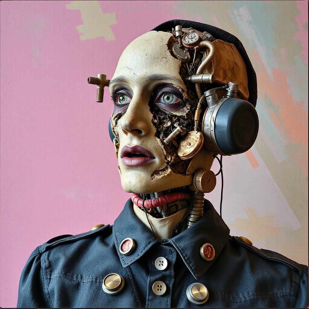 Whimsical Mechanical Man Collage in Dadaism Style