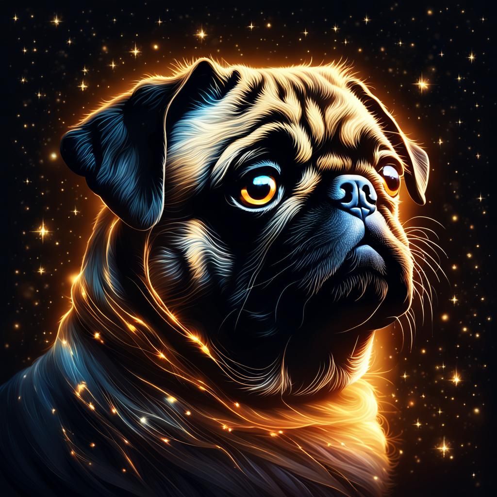 Luminous Pug: A Digital Fantasy Illustration