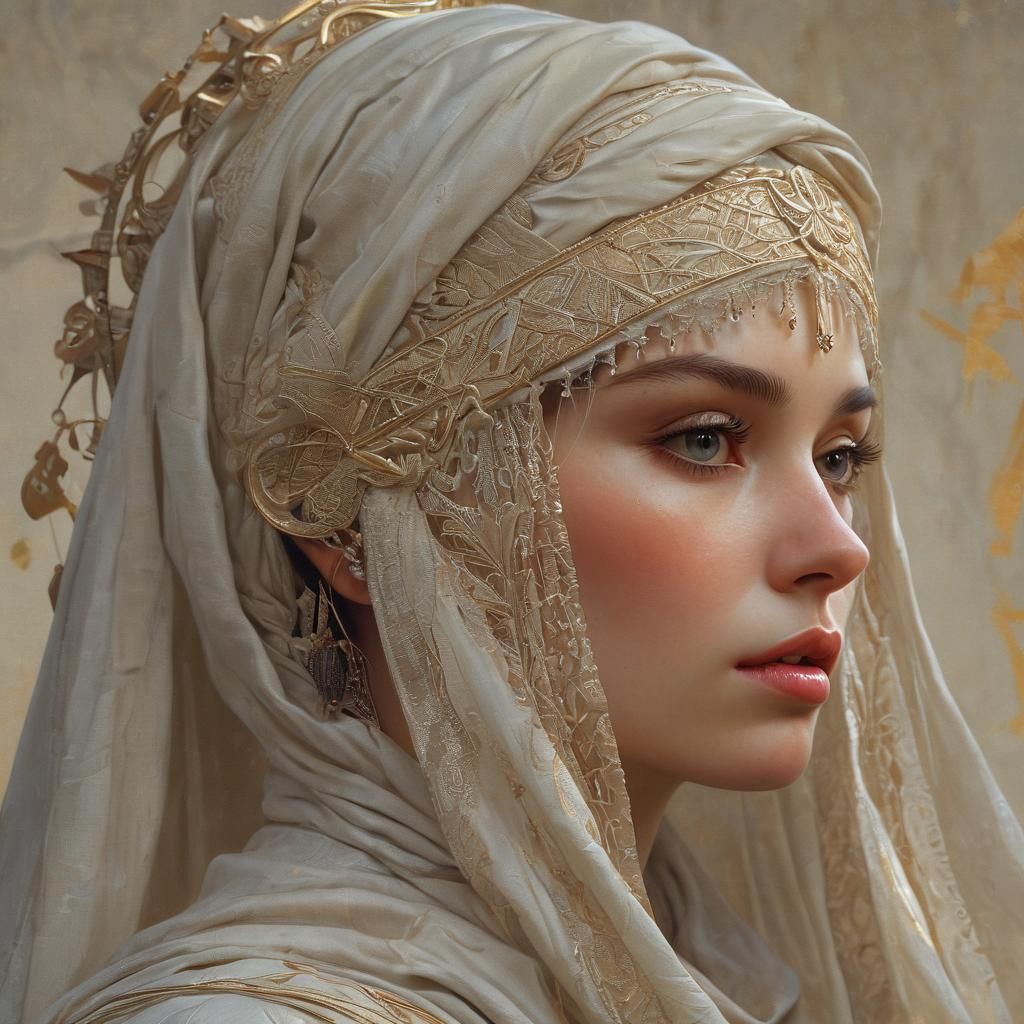 Detailed Portrait with Dynamic Lighting, Art Nouveau Style