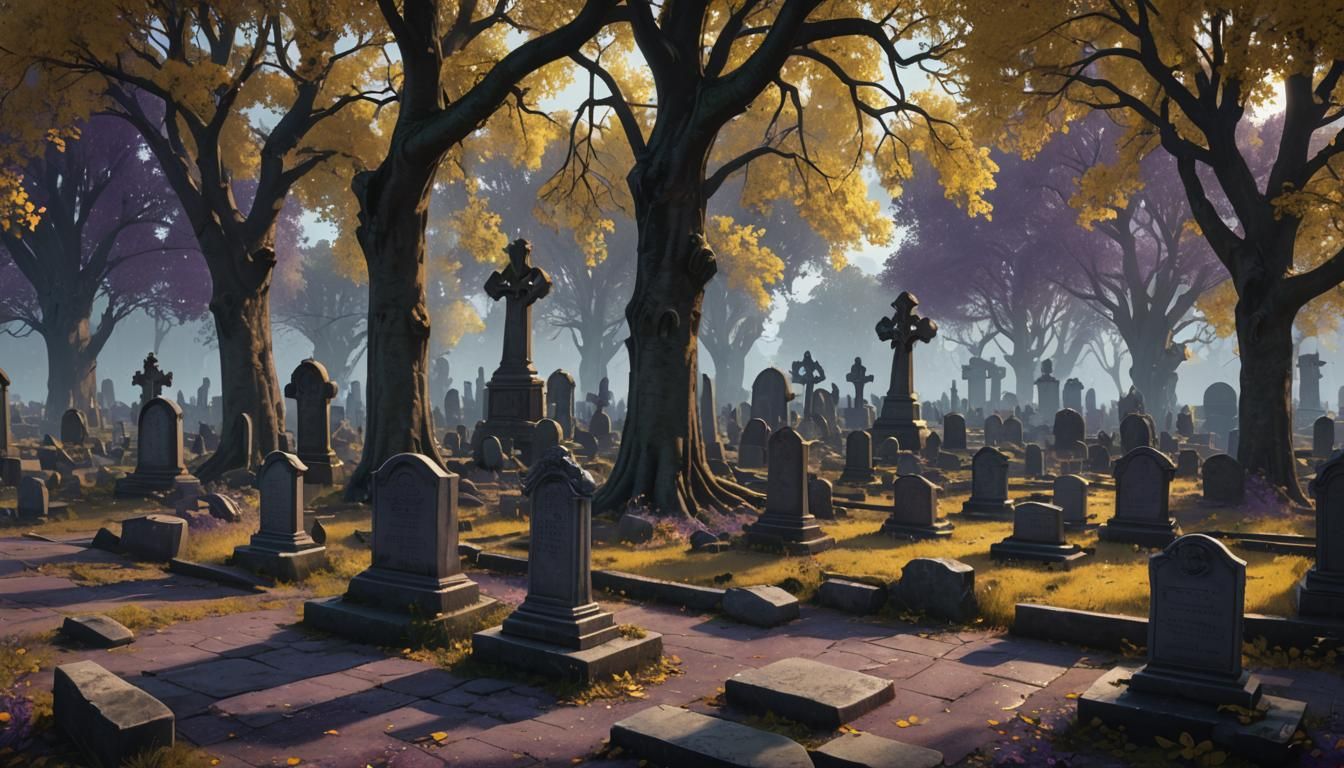 Dark Fantasy Cemetery in Volumetric Lighting