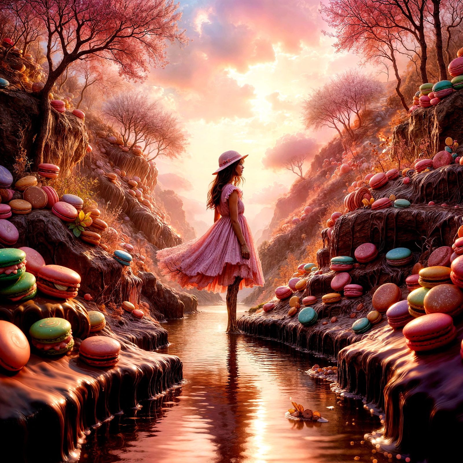 Chocolate creek in a landscape of candy