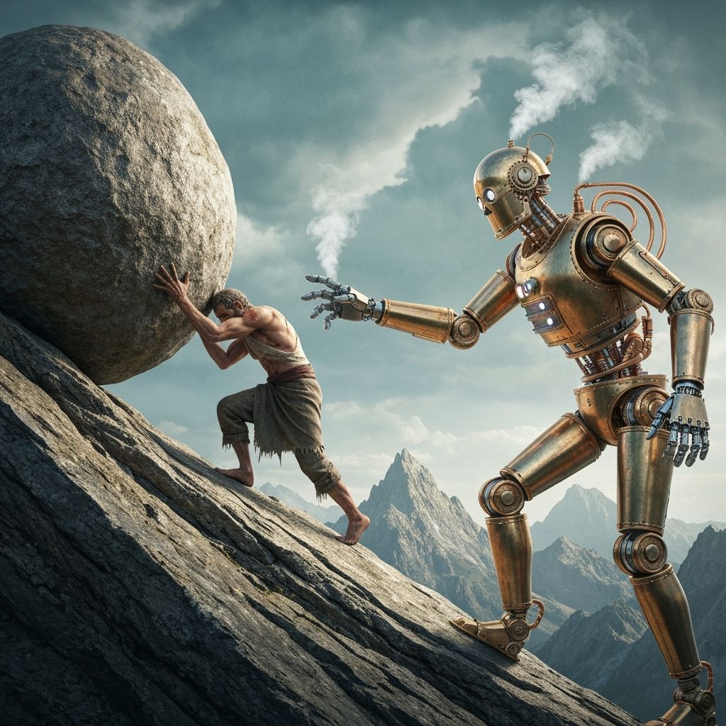 Sisyphus Receives Aid From Steampunk Robot
