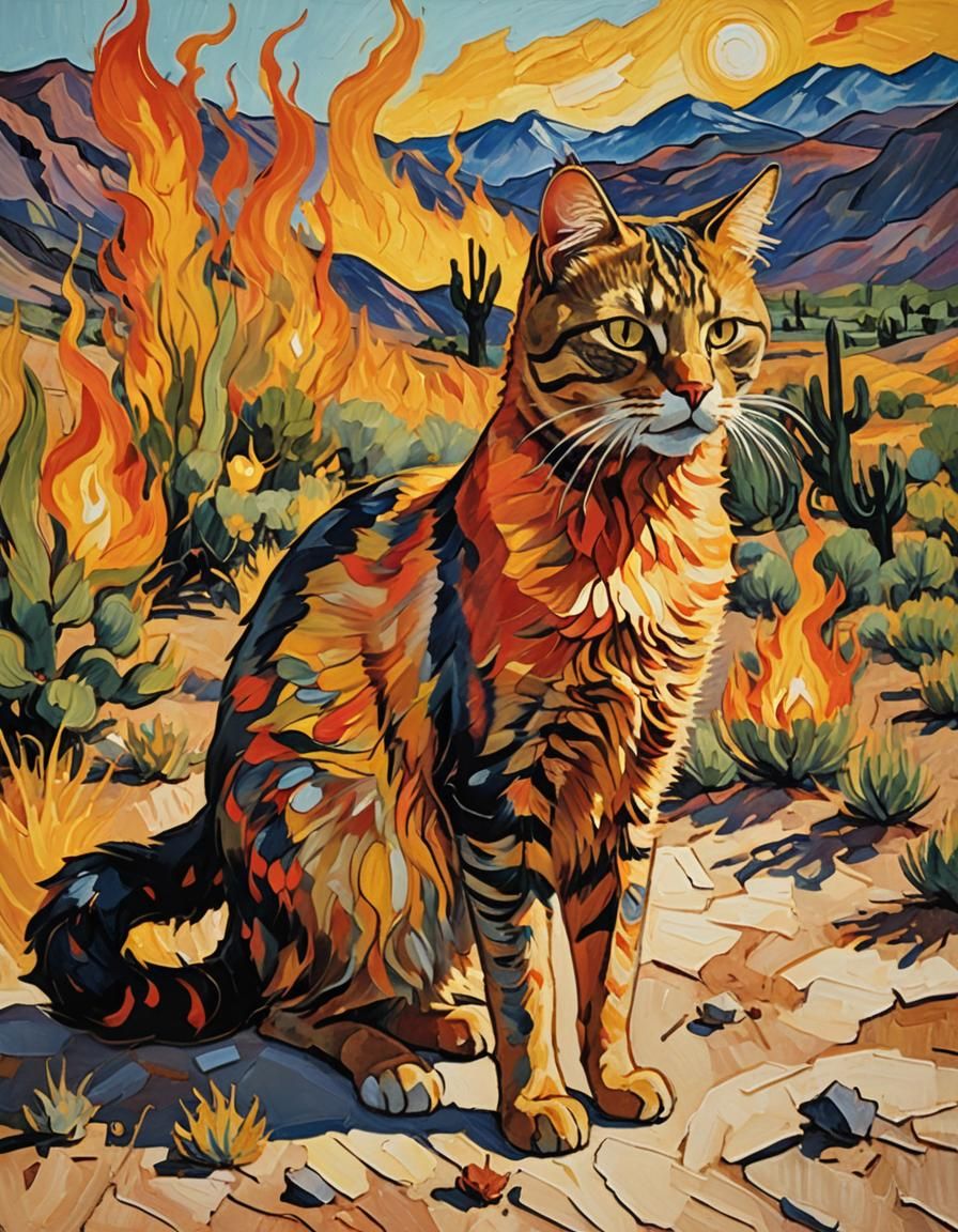 Fiery Feline: A Fauvist Phoenix Cat