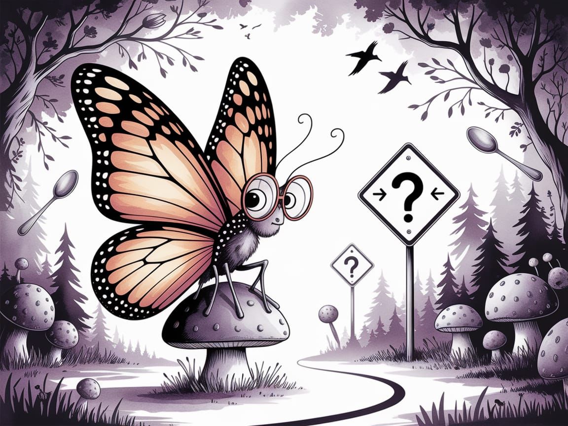 Butterfly with Reading Glasses in Dreamlike Watercolor