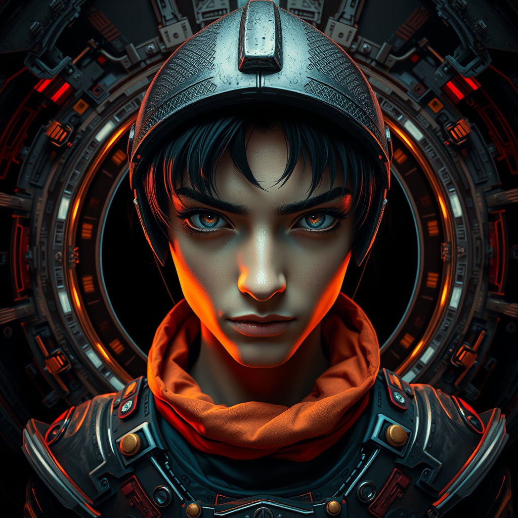 Punk Knight Portrait in Retrofuturistic Style