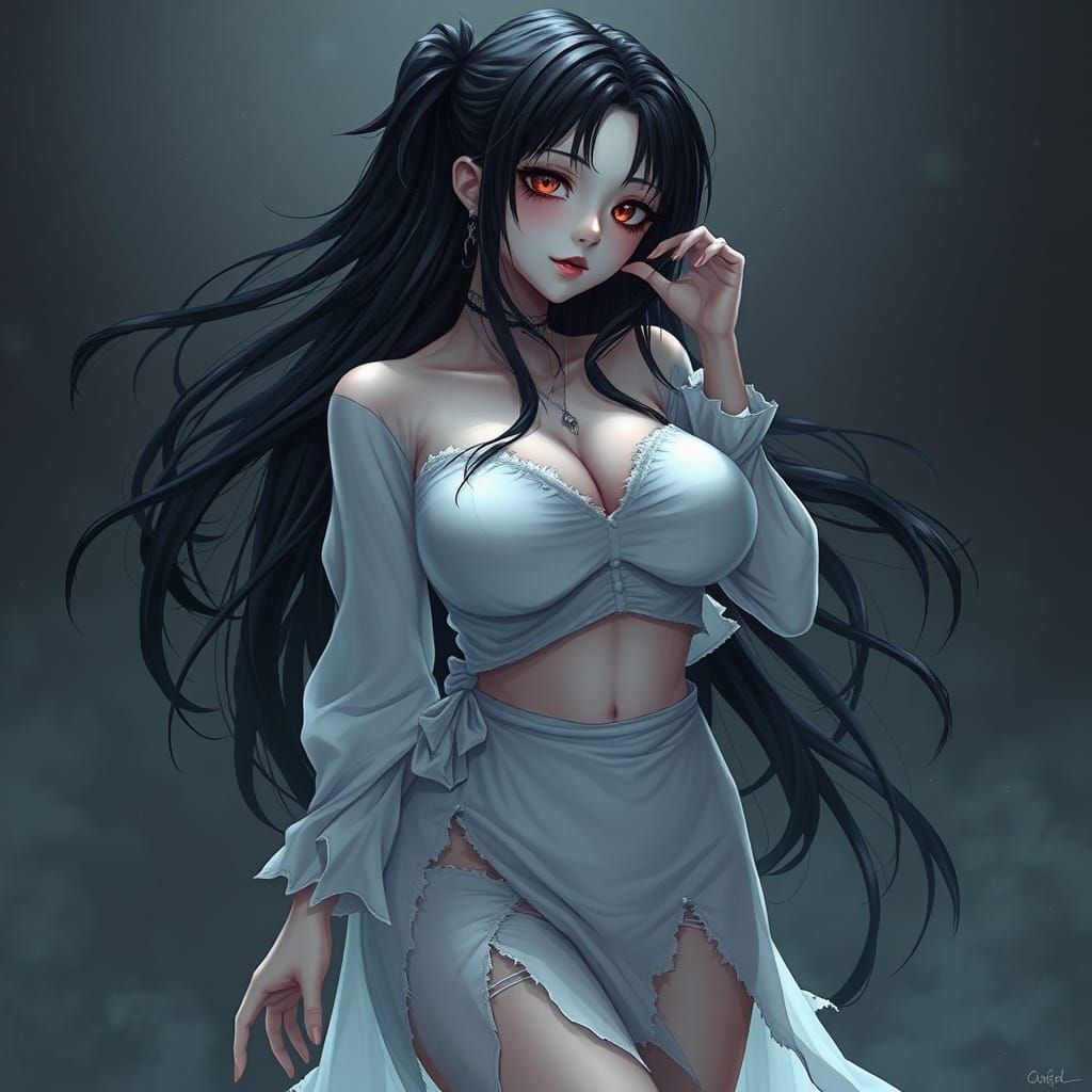 Curvy Japanese Horror Ghost in 3D Anime Style