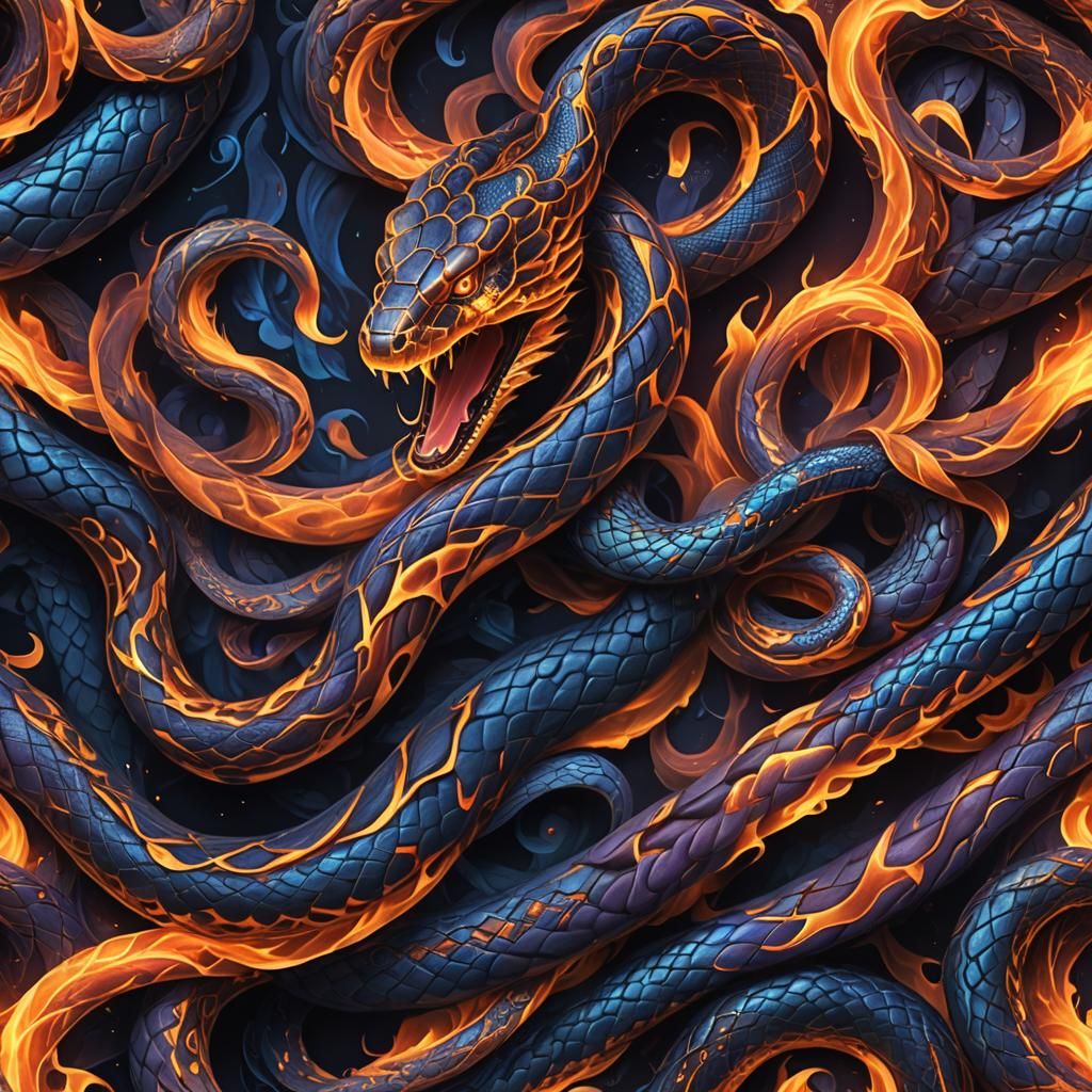 Fiery Serpent in Mystical Landscape