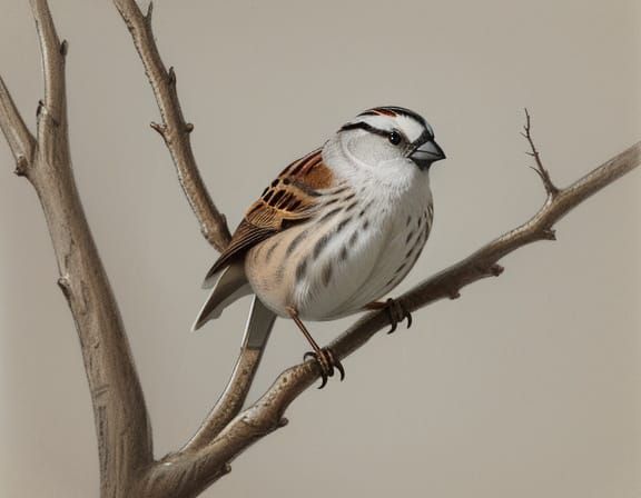 Audubon-Inspired Sparrow Pencil Sketch with Intricate Detail...