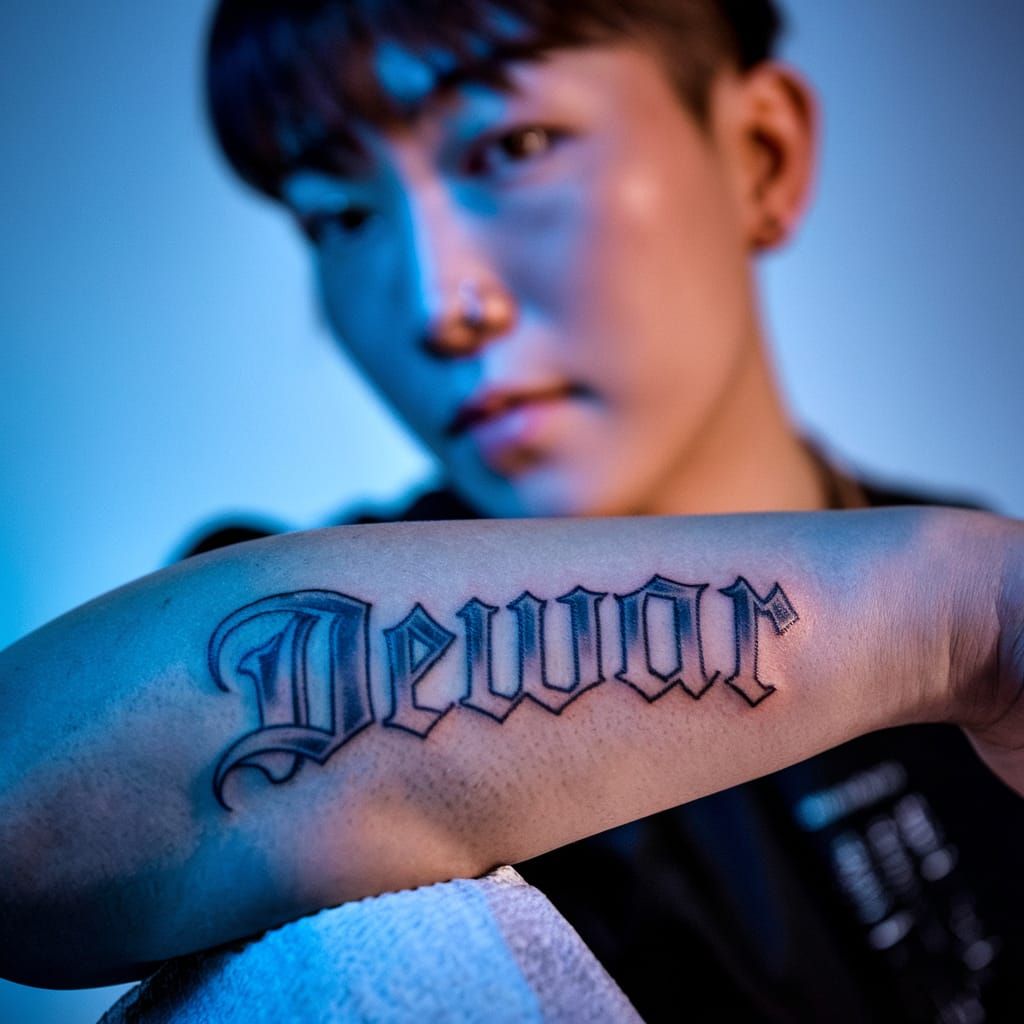 A Close-Up Portrait of a Person with a Dewar Tattoo