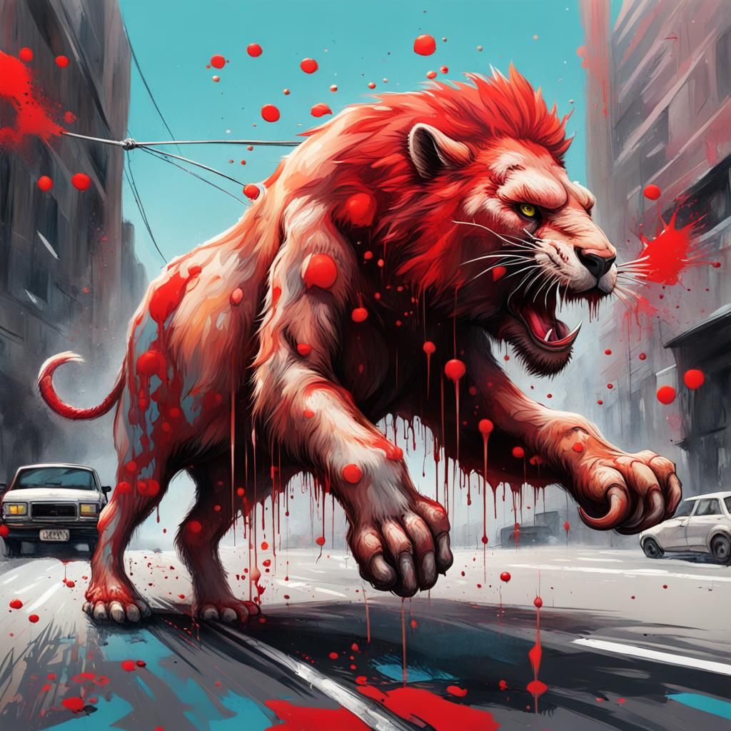 Smilodon and Mammoth Highway Chase in Graffiti Art