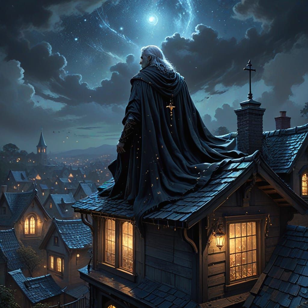 sitting on a rooftop at night