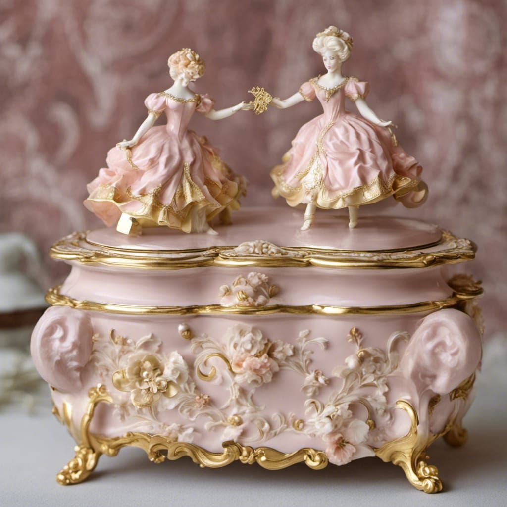 Rococo Music Box with Dancing Pair in Gold