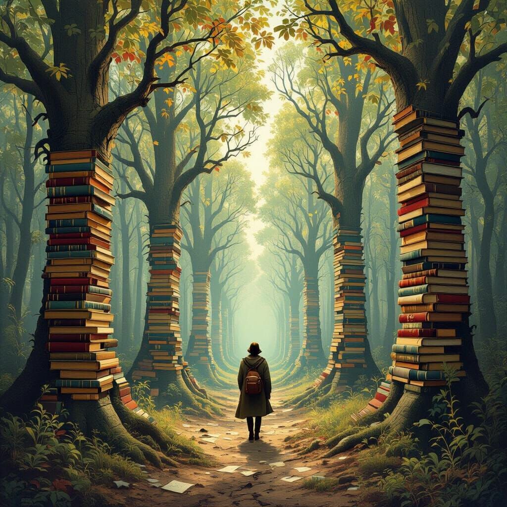 Literary Forest: Surreal Landscape of Book Trees
