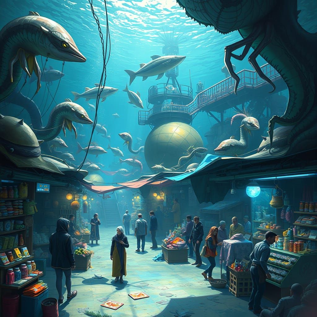 Underwater Market: Cyberpunk Meets Fantasy