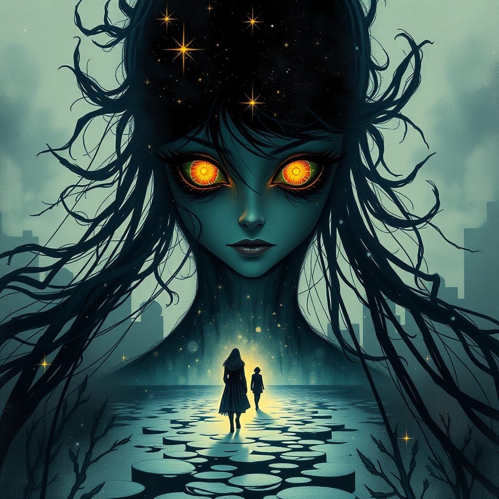 Mystical Figure Dancing Between Time and Space