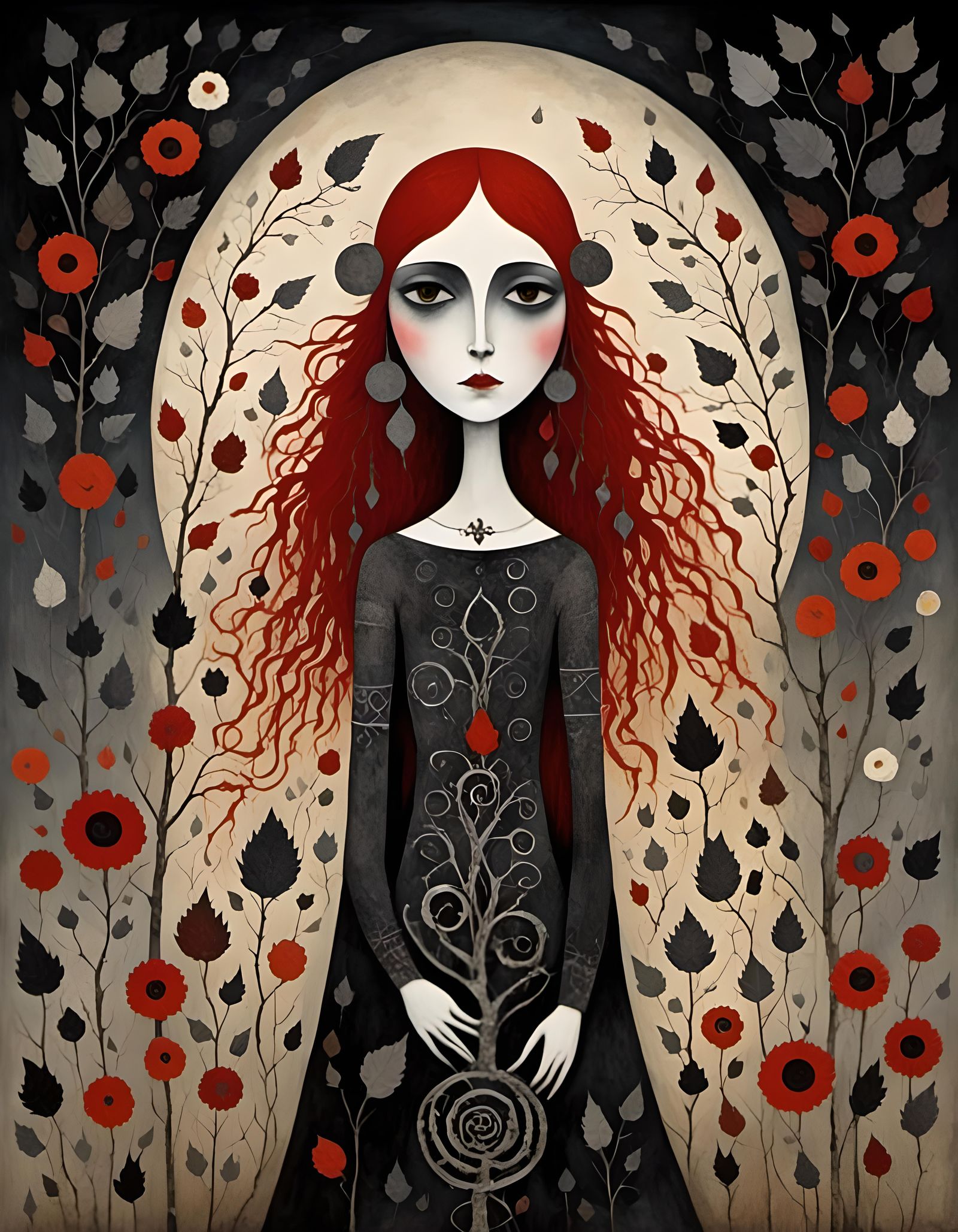 Gothic Pagan Woman in Black and White