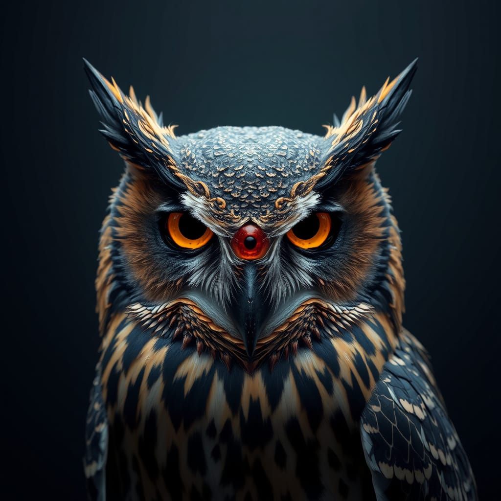 Surreal Cyclopean Owl in High-Contrast Matte Painting Style