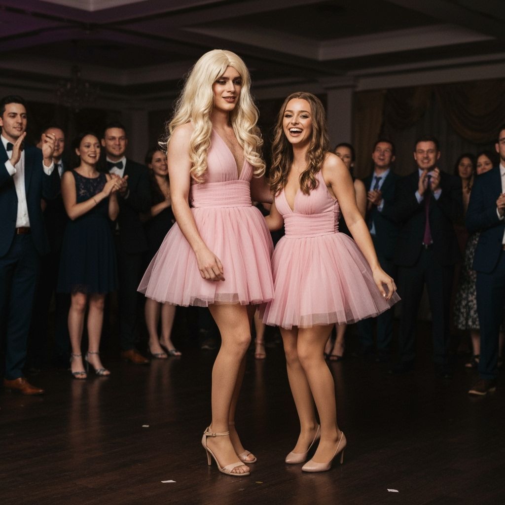 Crossdressing Dancer in Pink Minidress at Party