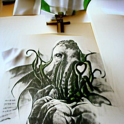 Cthulhu Ink Drawing in Catholic Style