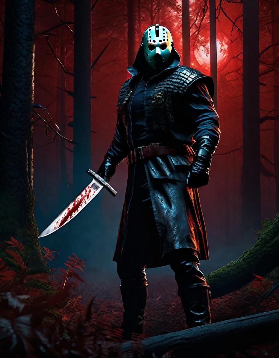 Jason Voorhees in Eerie Woods: Detailed Matte Painting