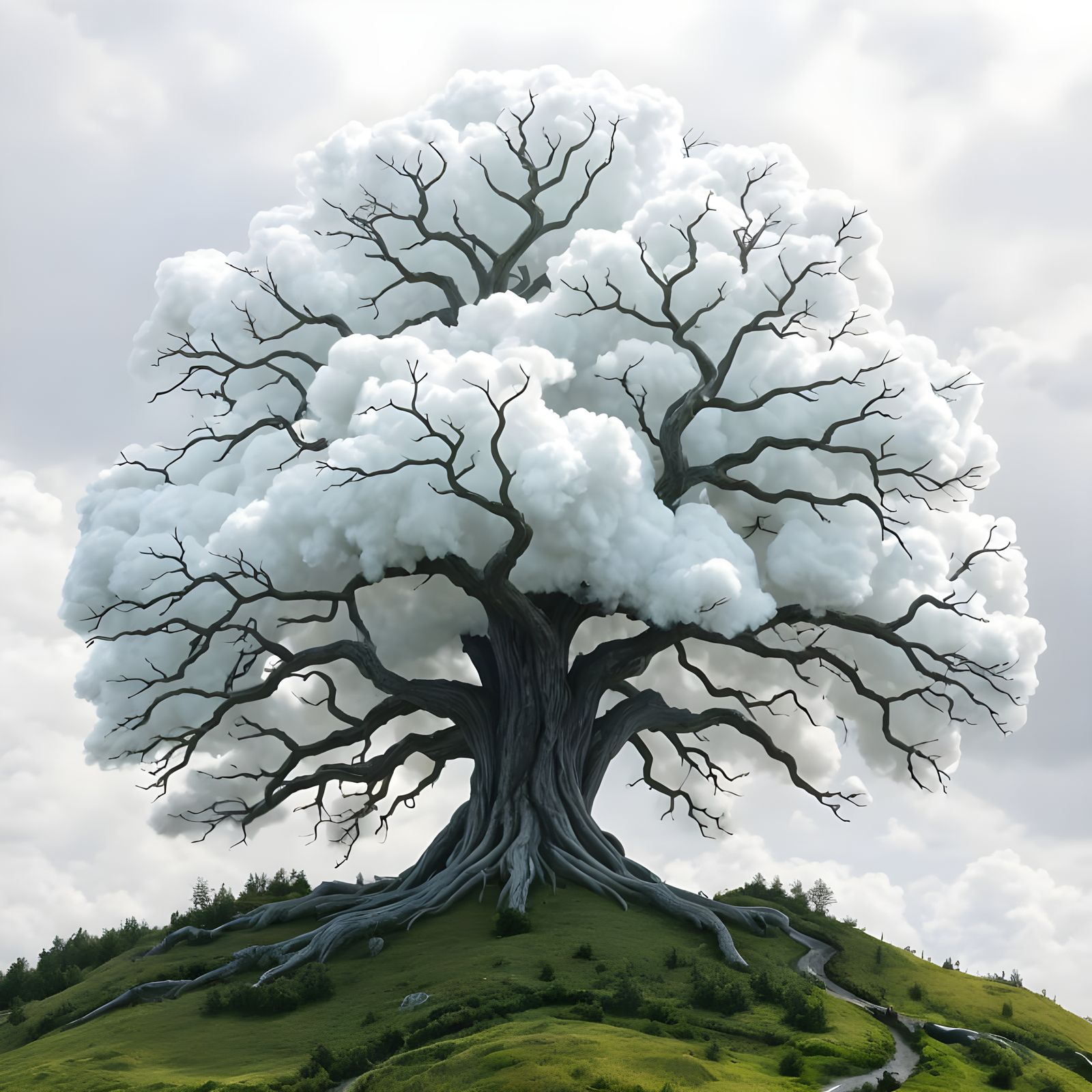 Celestial Cloud Tree Masterpiece in Nanopunk Style
