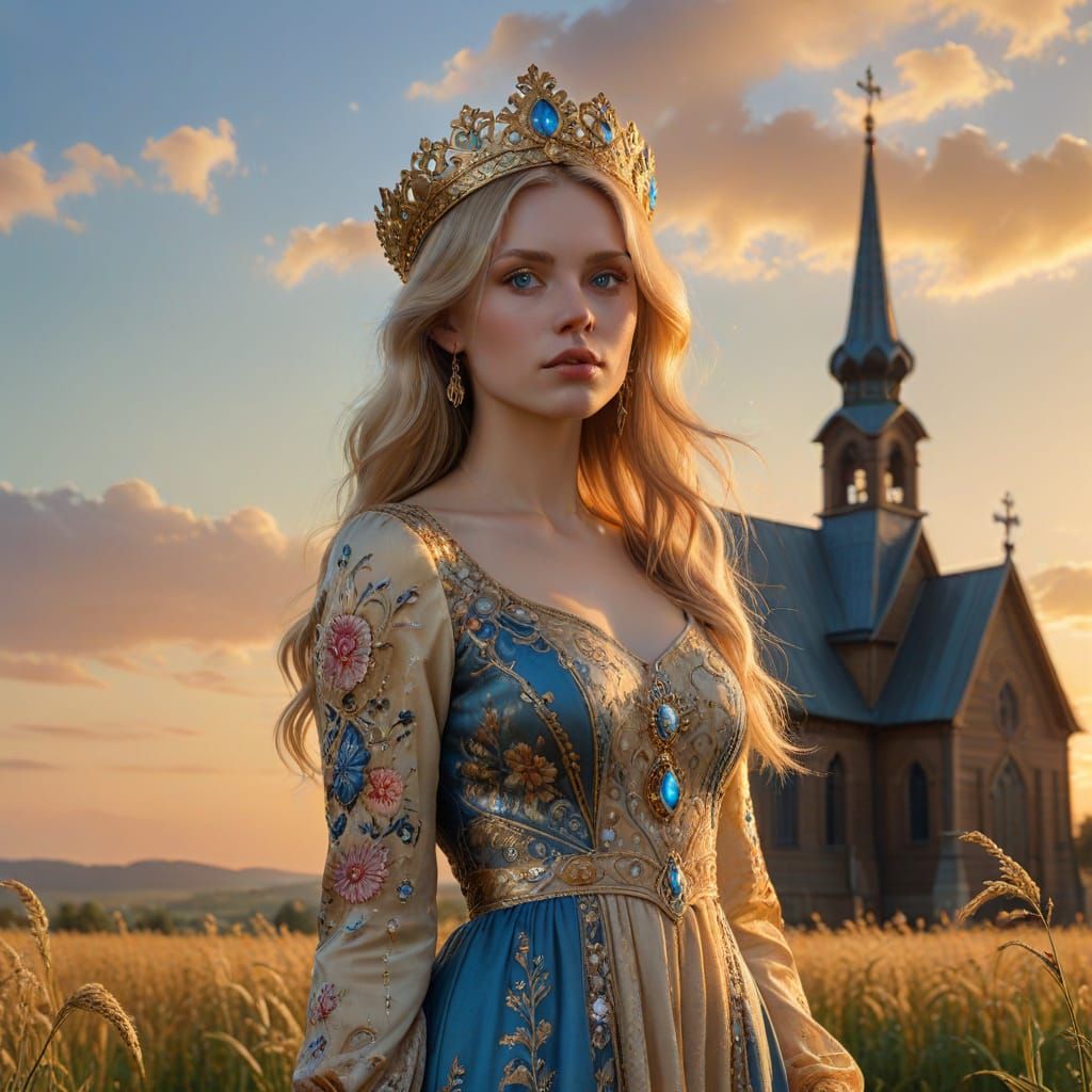 Ethereal Woman in Golden Field at Sunset