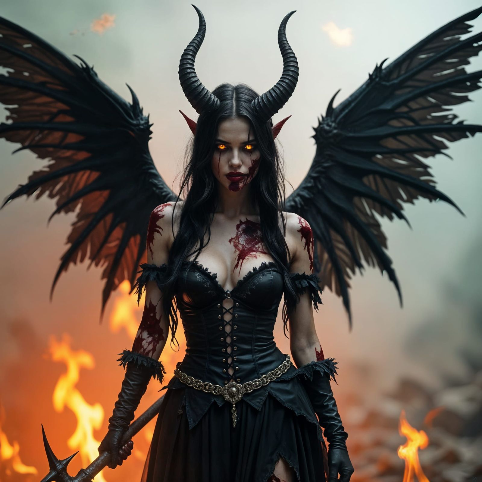 Rotting Zombie Devil Fairy in Flames: A Dark Masterpiece